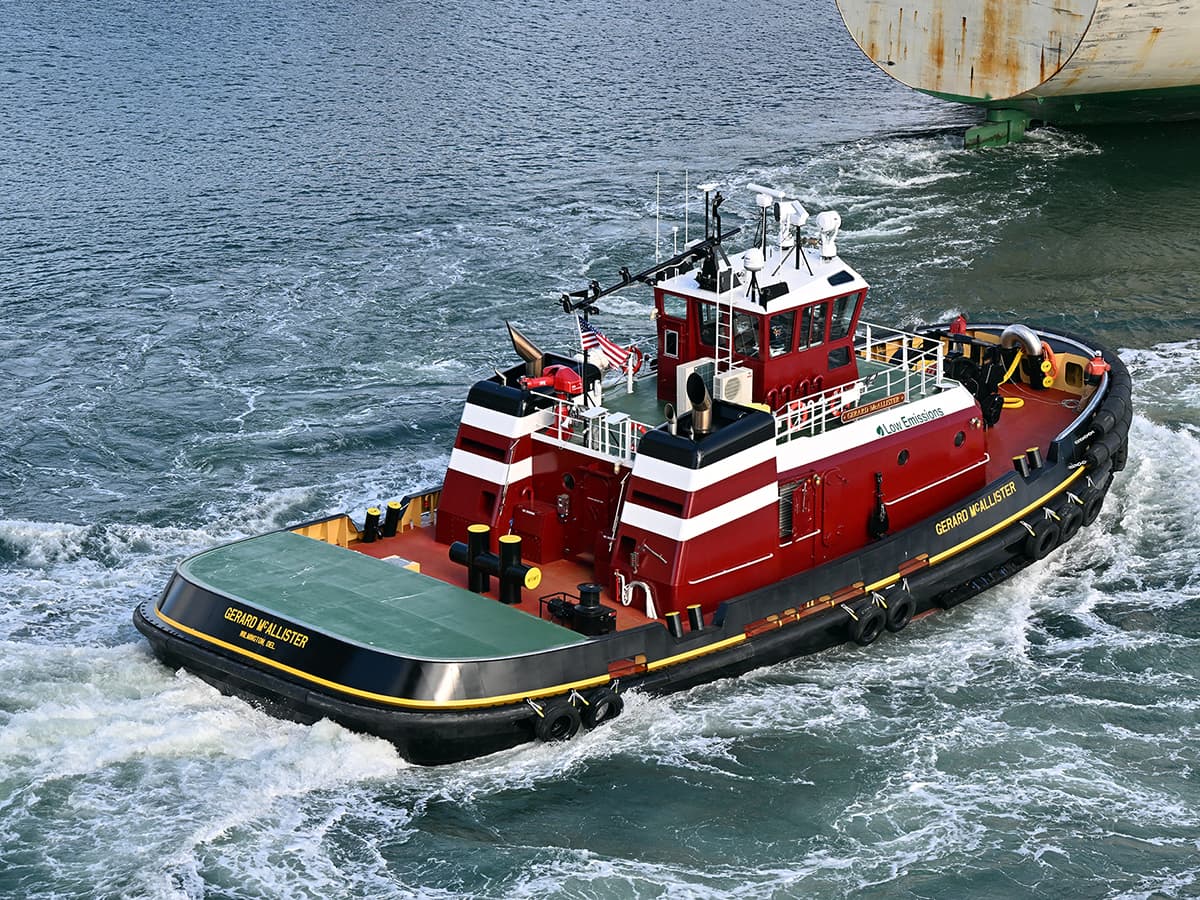 The low emission tractor tug Gerard McAllister sails from Maine on her way to her homeport New York.