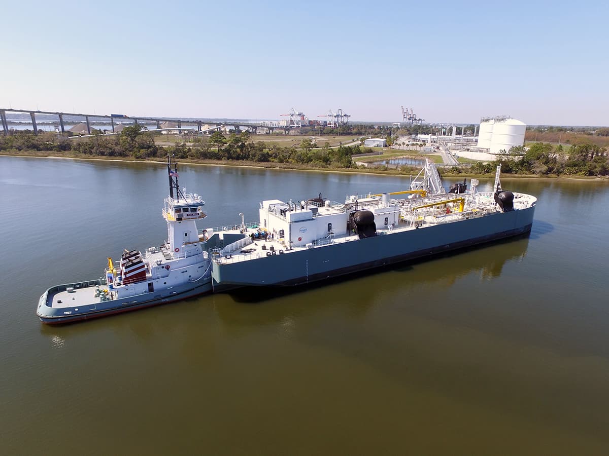 The tug Polaris with the LNG barge Clean Canaveral. The two vessels work together to deliver LNG, a cleaner alternative fuel, to ships.
